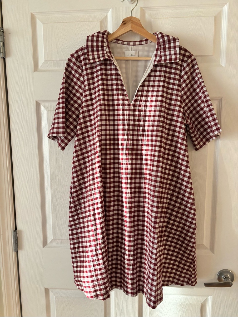 Adrienne Maroon and White Gingham Collared Mini Dress